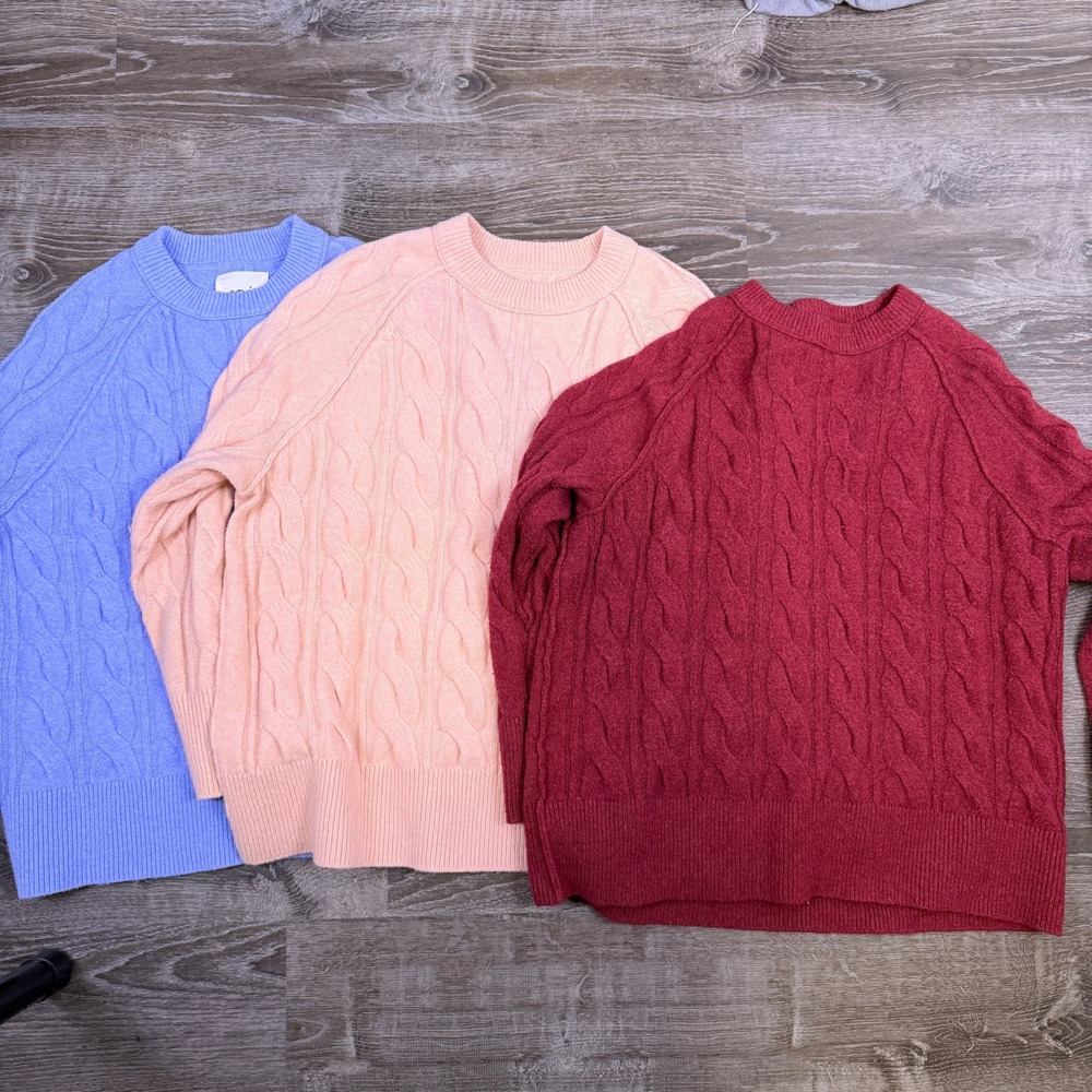 Lot of 3 Aerie Cable Knit Sweaters Womens M Oversized Cozy Cabincore Crewneck - Picture 3 of 9